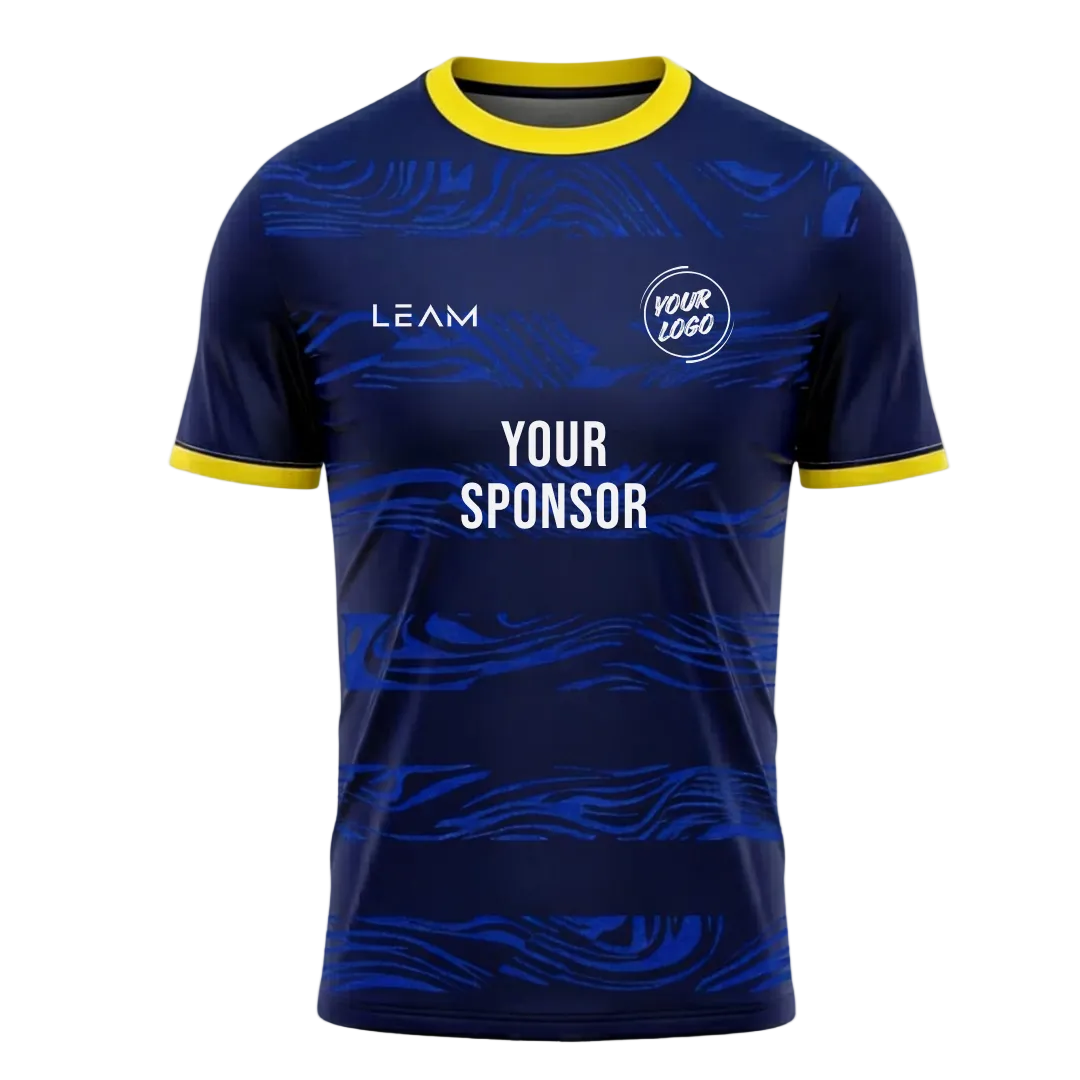 Custom navy blue with a lighter blue abstract wave pattern football jersey