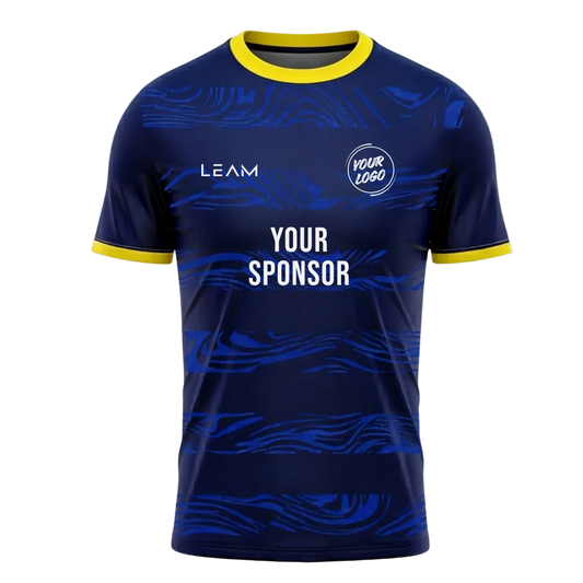 Custom navy blue with a lighter blue abstract wave pattern football jersey