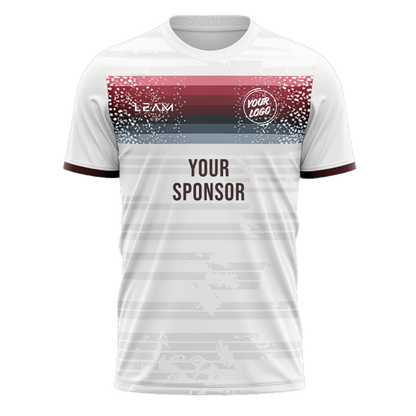 Custom white with a red, black, and blue horizontal graphic stripe across the chest football jersey