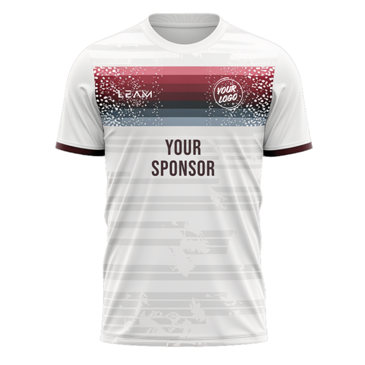 Custom white with a red, black, and blue horizontal graphic stripe across the chest football jersey