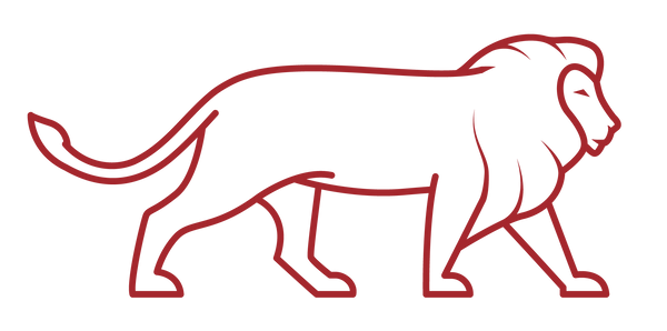 LEAM sportswear logo red outline of a lion 