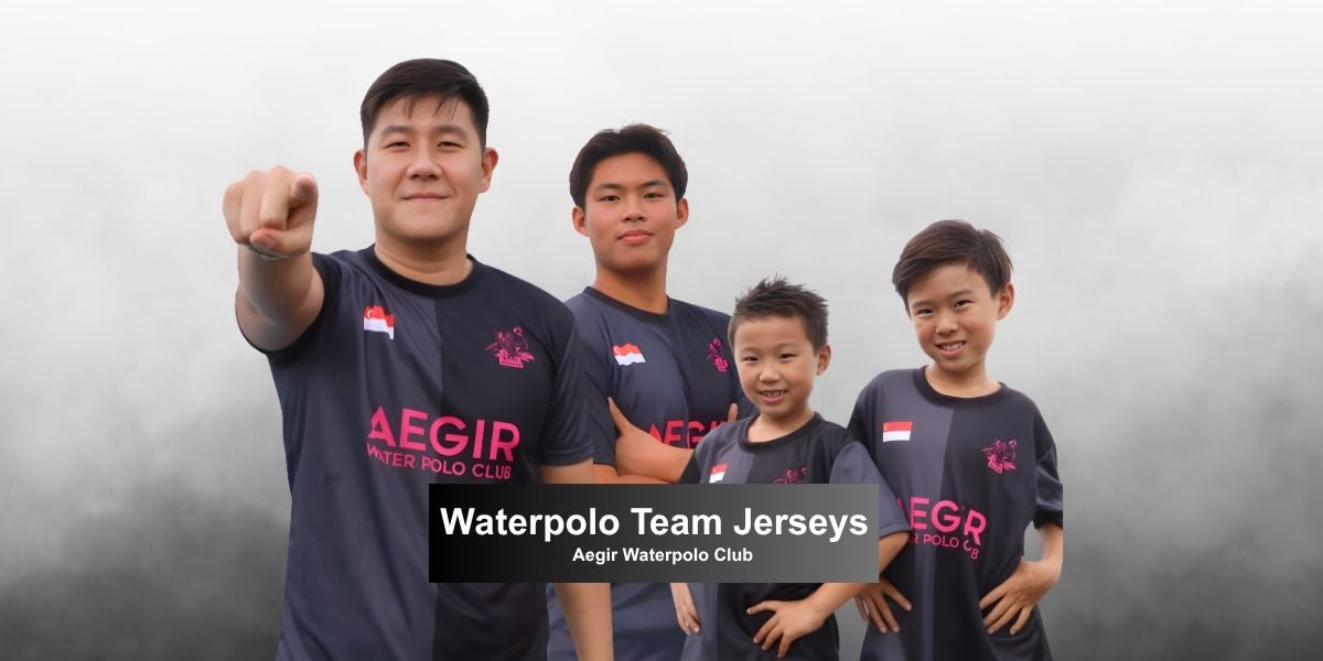 waterpolo team wearing custom LEAM black and grey jerseys in singapore