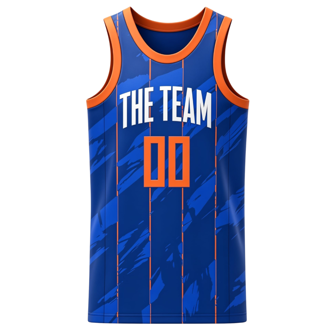 Custom blue with orange trim basketball singlet