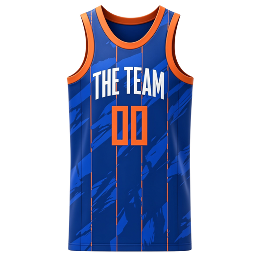 Custom blue with orange trim basketball singlet