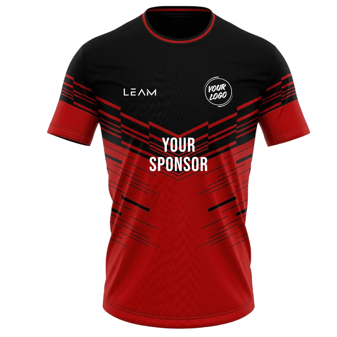 Custom black and red, featuring diagonal stripe patterns football jersey