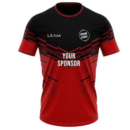 Custom black and red, featuring diagonal stripe patterns football jersey