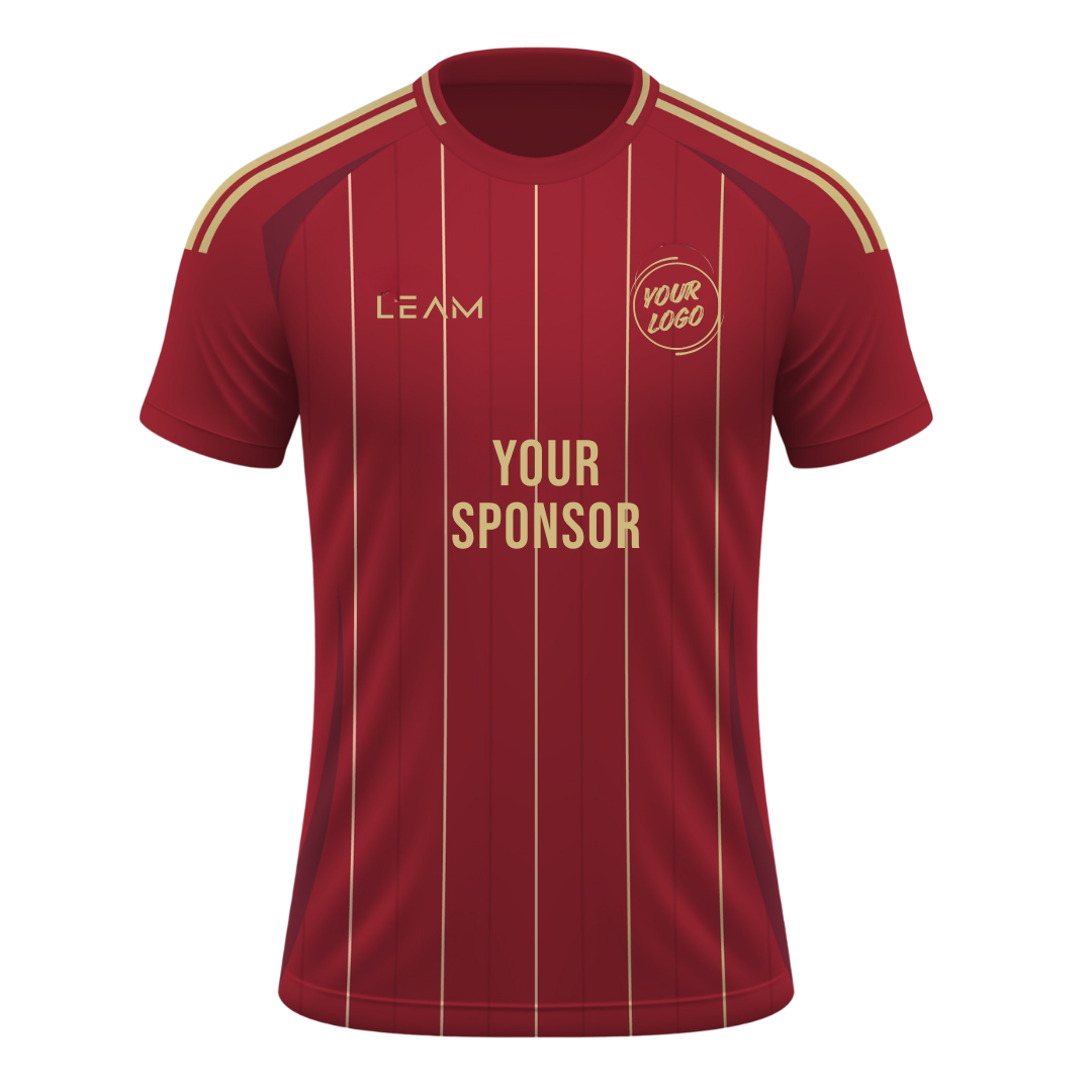 Custom dark red with vertical gold stripes football jersey