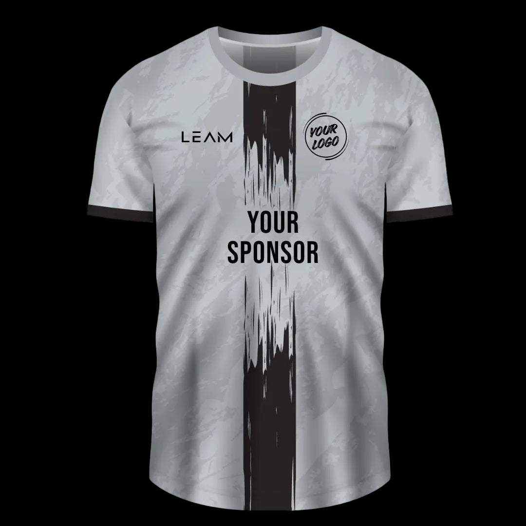 Custom grey sports football jersey with black paint brush stripe down the middle