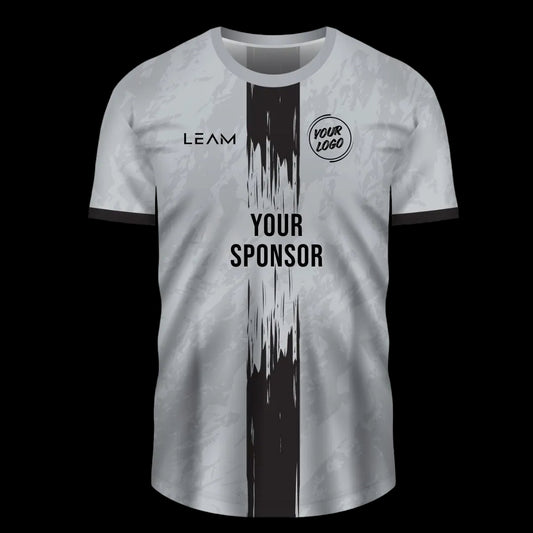 Custom grey sports football jersey with black paint brush stripe down the middle