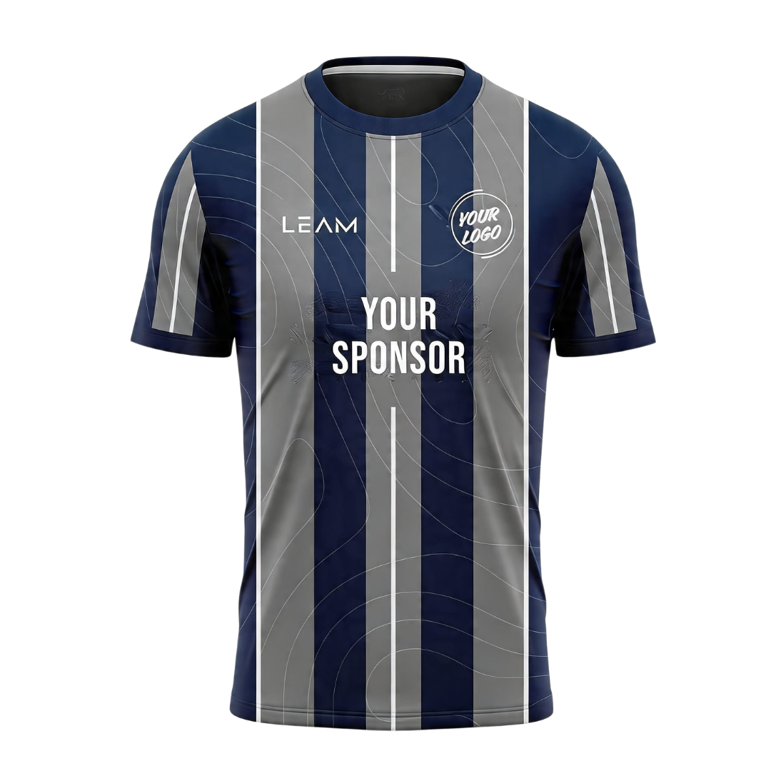Custom navy blue and grey with vertical stripes football jersey