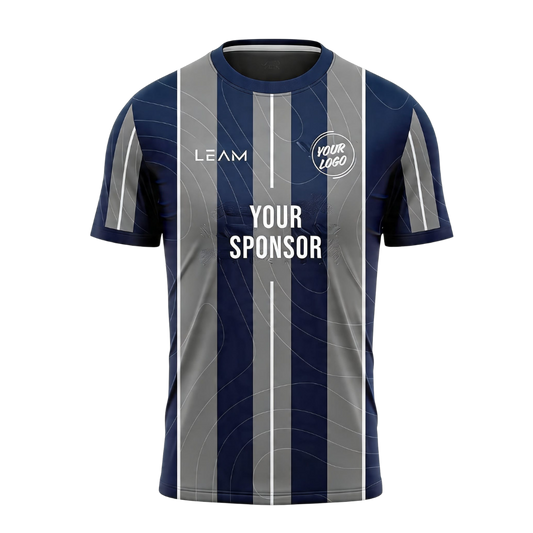 Custom navy blue and grey with vertical stripes football jersey