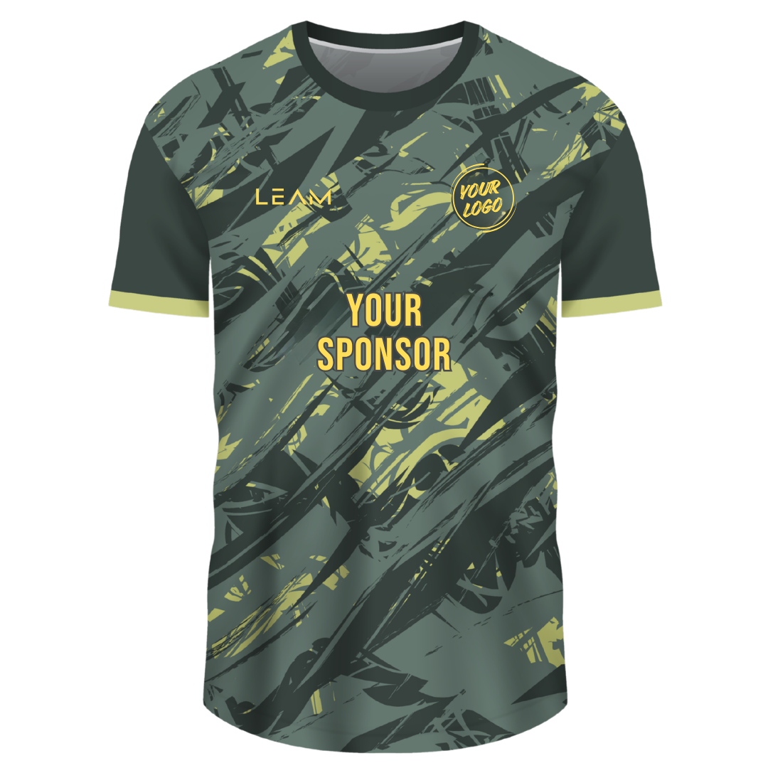 Custom olive green with yellow accent and abstract pattern football jersey