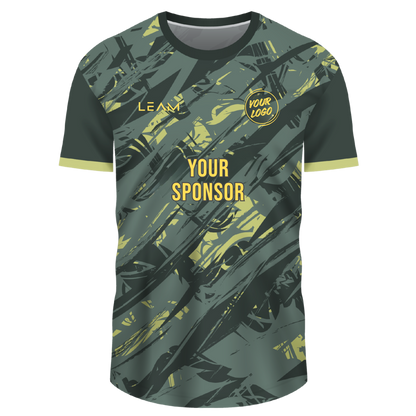 Custom olive green with yellow accent and abstract pattern football jersey