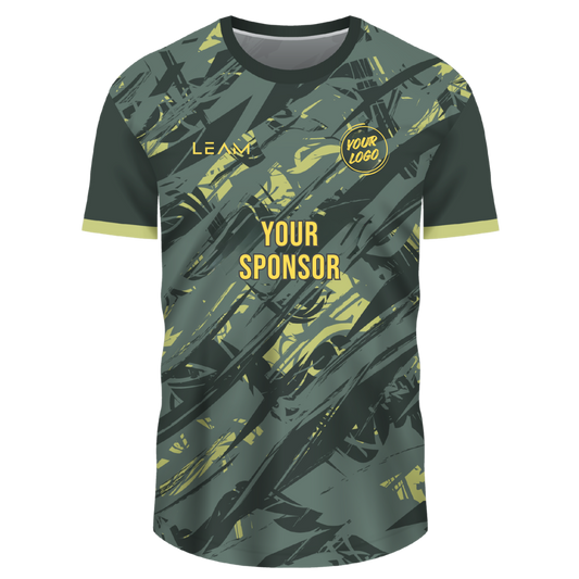 Custom olive green with yellow accent and abstract pattern football jersey