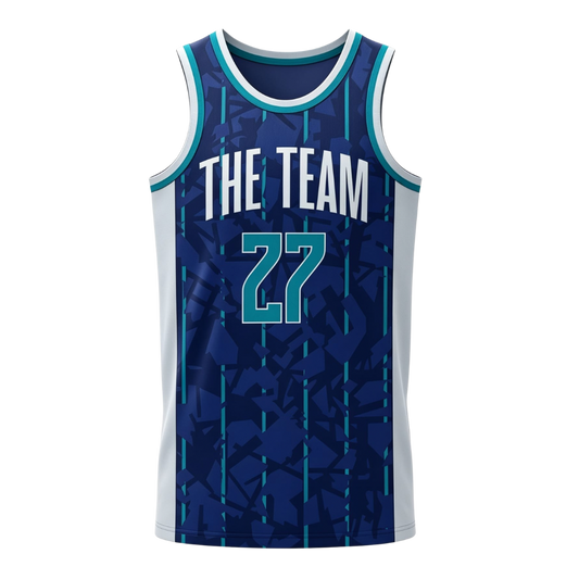 Custom dark blue and navy geometric pattern basketball singlet