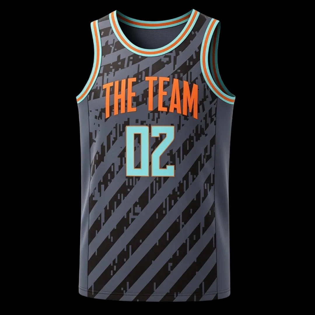 Custom grey and black diagonal patterned design basketball singlet