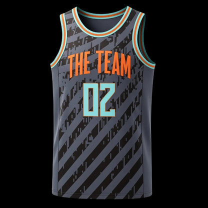 Custom grey and black diagonal patterned design basketball singlet
