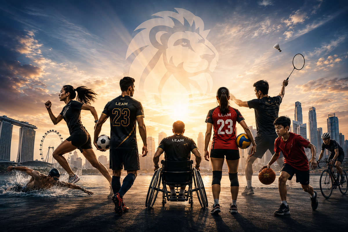 Diverse athletes wearing LEAM custom sportswear in Singapore, representing the vision that everyone can push boundaries and realize their dreams.