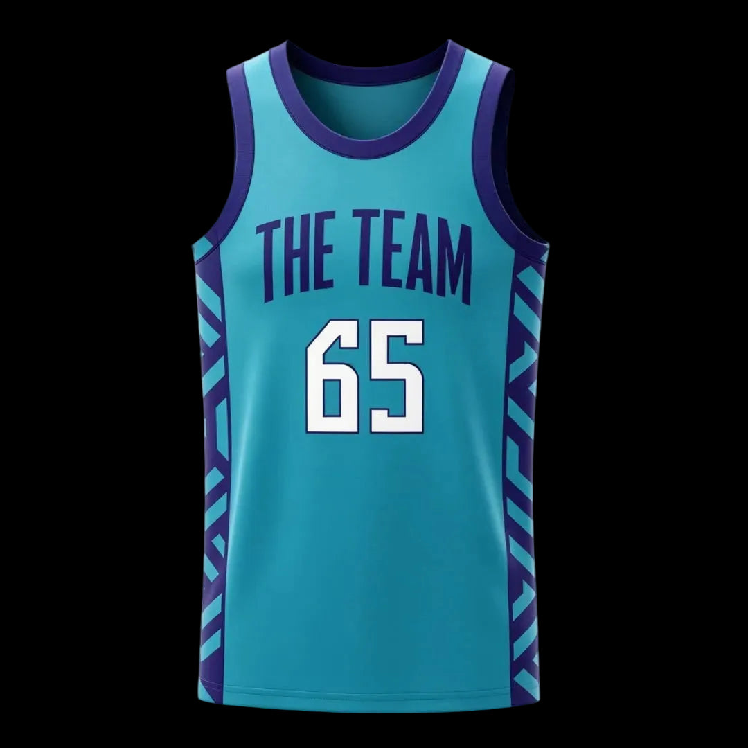 Custom light blue with purple trim basketball singlet