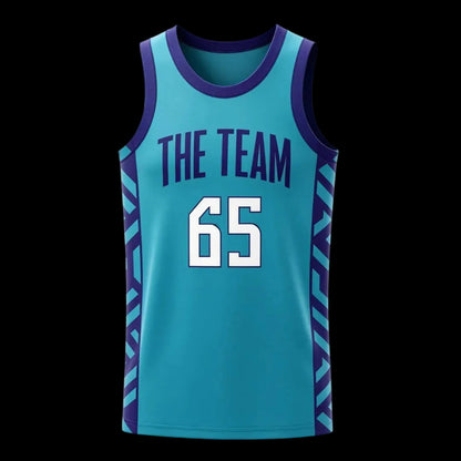 Custom light blue with purple trim basketball singlet